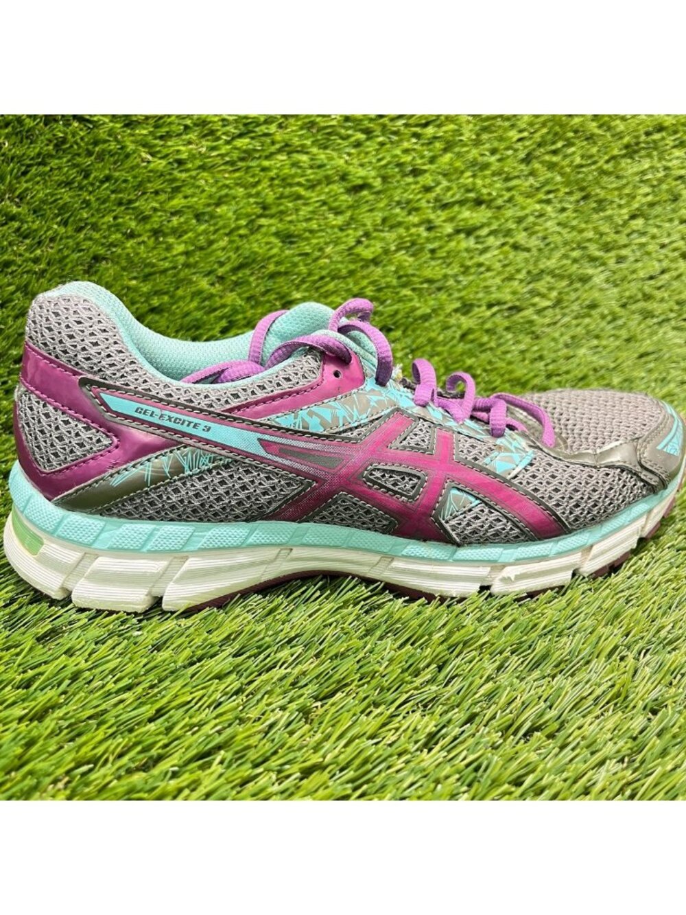 Asics Gel Excite 3 Womens Size 8 Gray Pink Blue Athletic Running Shoes Sneakers